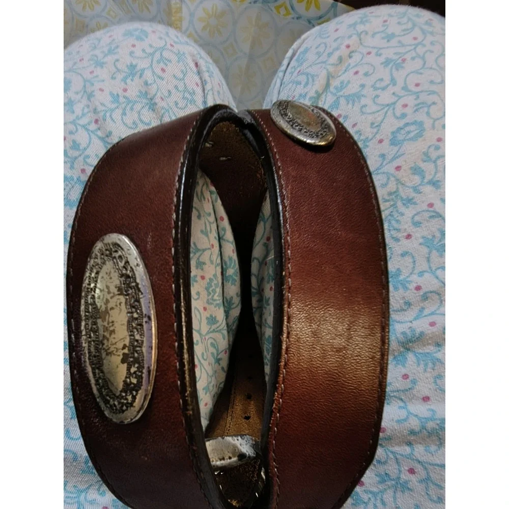 Vtg Brighton ONYX Mens Brown Womens Crocodile Embossed Silver Leather Belt Sz 36